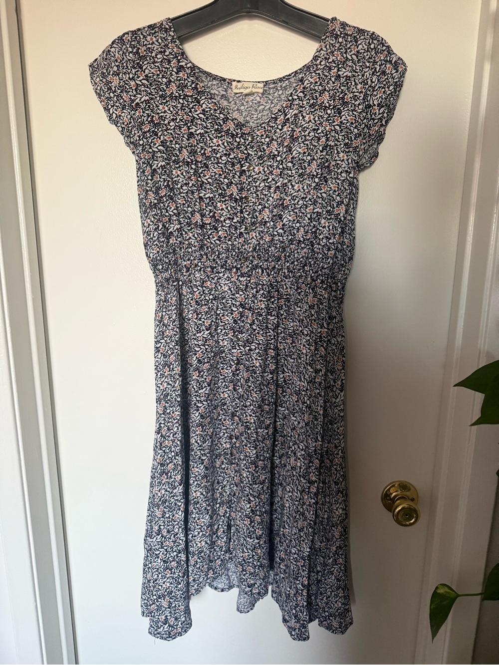Indigo Rose Floral Smocked Waist Midi Dress Petite Medium PM
